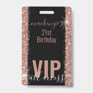 Rose Gold Pink Glitzer VIP Tags Party Einladung Ausweis