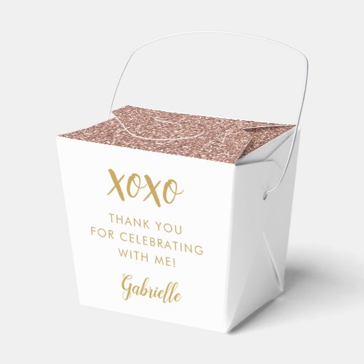 Rose Gold Pink Glitzer XOXO Mini-Takeout-Party Geschenkschachtel (Vorderseite)