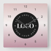 Rose Gold Pink Gradient Custom Logo Company Office Quadratische Wanduhr (Vorderseite)
