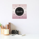 Rose Gold Pink Gradient Custom Logo Company Office Quadratische Wanduhr<br><div class="desc">Decorate your home/office with this cool wall clock,  featuring custom logo & name. Easily add the desired logo by clicking on the "personalize" option.</div>