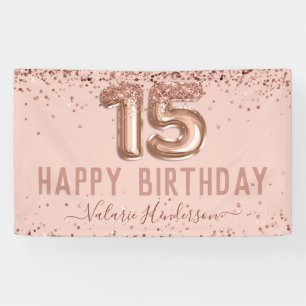 Rose Gold Pink Happy 15. Geburtstagsbanner Banner
