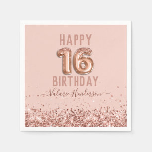 Rose Gold Pink Happy 16. Geburtstag Serviette