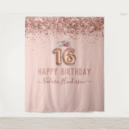 Rose Gold Pink Happy 16. Geburtstagsband Wandteppich