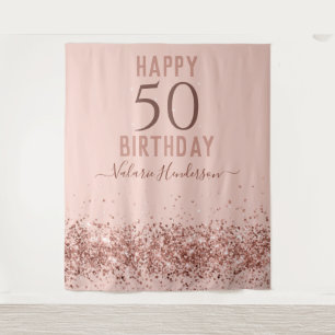 Rose Gold Pink Happy 50. Geburtstagsband Wandteppich