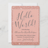 Rose Gold Pink Hello World Baby Girl Ankündigung