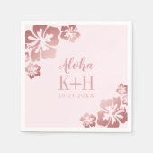 Rose Gold Pink Hibiskus Aloha Hawaii Brautparty Serviette (Vorderseite)