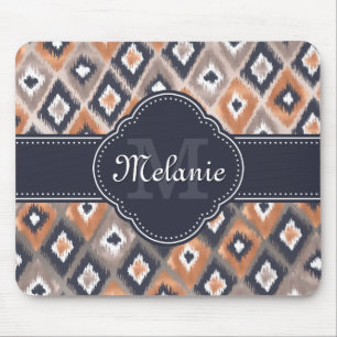Rose Gold Pink Ikat Muster Navy Monogramm Mousepad