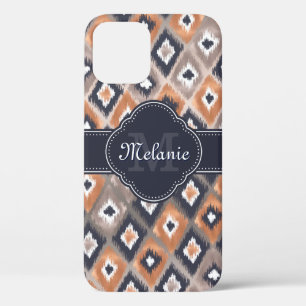 Rose Gold Pink Ikat Pattern Navy Monogram Case-Mate iPhone Hülle