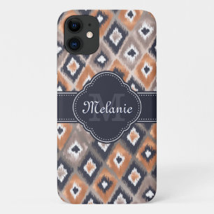 Rose Gold Pink Ikat Pattern Navy Monogram Case-Mate iPhone Hülle