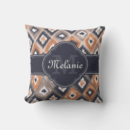 Rose Gold Pink Ikat Pattern Navy Monogram Kissen