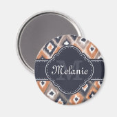 Rose Gold Pink Ikat Pattern Navy Monogram Magnet (Vorderseite/Rückseite)