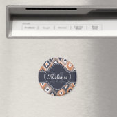Rose Gold Pink Ikat Pattern Navy Monogram Magnet (In Situ (Geschirrspüler))