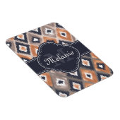 Rose Gold Pink Ikat Pattern Navy Monogram Magnet (Rechte Seite)