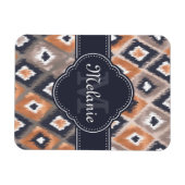Rose Gold Pink Ikat Pattern Navy Monogram Magnet (Horizontal)