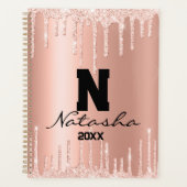 Rose Gold Pink Imitate Glitzer Individuelle Name J Planer (Vorderseite)