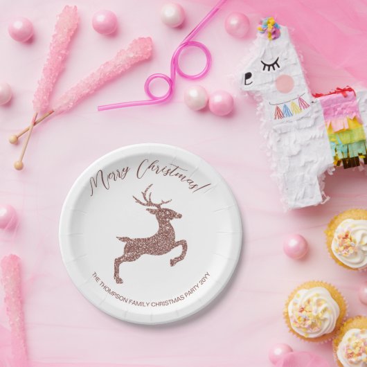 Rose Gold Pink Imitate Glitzer Springen Hirsche Pappteller (Party)