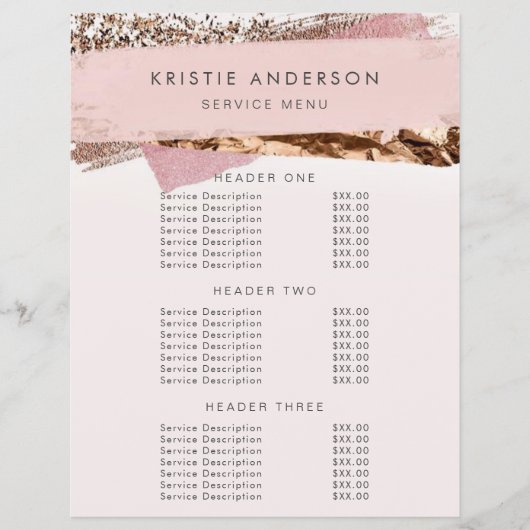 Rose Gold & Pink Label Preise & Services Flyer (Vorne)