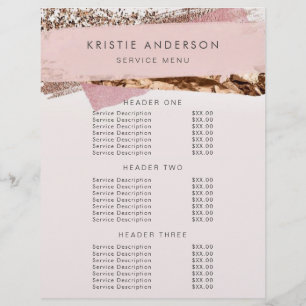 Rose Gold & Pink Label Preisliste & Dienstleistung Flyer