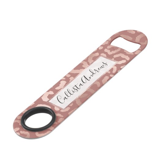 Rose Gold Pink Leopard Geparde Tierausdruck Speed Flaschenöffner (Vorderseite Schrägansicht)