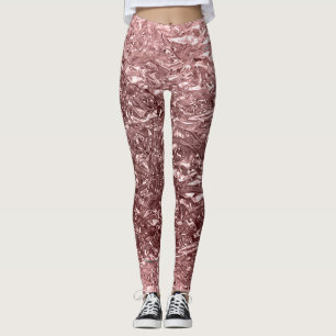 Rose Gold Pink Liquid Chrome Metal Look Leggings