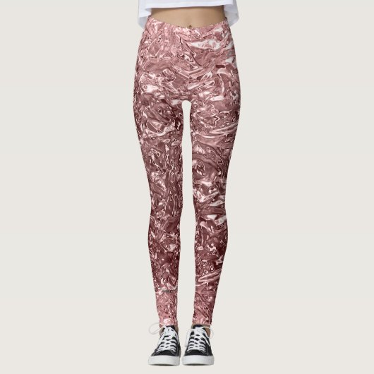 Rose Gold Pink Liquid Chrome Metal Look Leggings (Vorderseite)