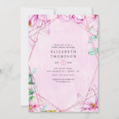 Rose Gold & Pink Magnolia Geometrisches Brautparty Einladung (Vorderseite)