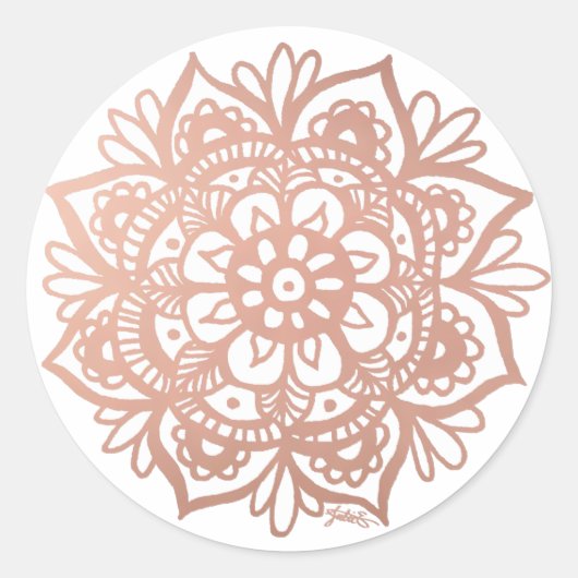 Rose Gold Pink Mandala Blume Runder Aufkleber (Vorderseite)