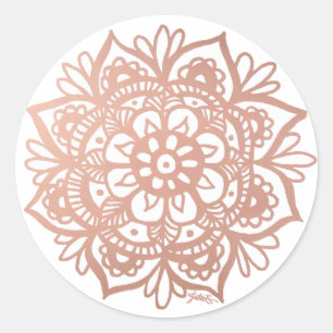 Rose Gold Pink Mandala Blume Runder Aufkleber