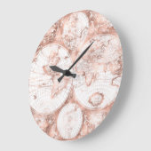 Rose Gold Pink Metal Glitzer Antique Weltkarte Große Wanduhr (Winkel)