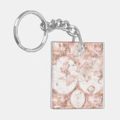 Rose Gold Pink Metal Glitzer Antique Weltkarte Schlüsselanhänger (Vorderseite links)