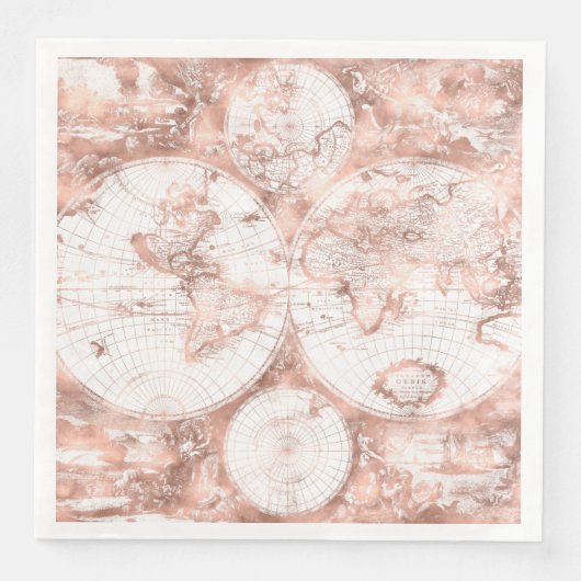Rose Gold Pink Metal Glitzer Antique Weltkarte Serviette (Vorderseite)