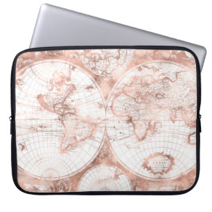 Rose Gold Pink Metall Glitter Antik Weltkarte Laptopschutzhülle