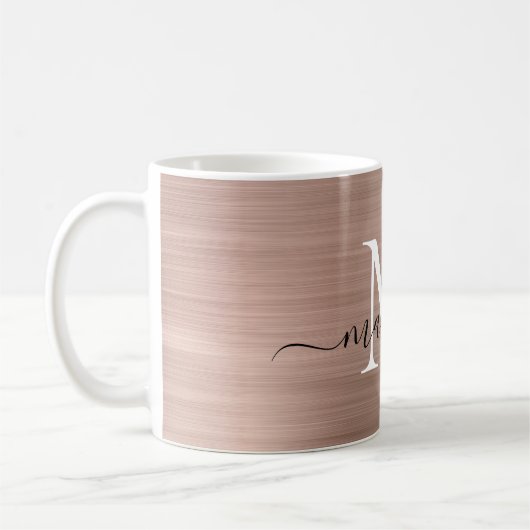 Rose Gold Pink Metallic Monogram Girl Script Name Kaffeetasse (Links)