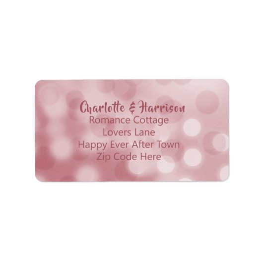 Rose Gold Pink Modern Bokeh Glam Hochzeit Details Adressaufkleber (Vorne)