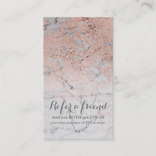 Rose Gold Pink Modern Marble Glam Empfehle eine Fr Empfehlungskarte