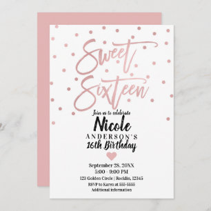 Rose Gold Pink Moderne Schrift Sweet 16 Sechzehn Einladung