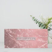 Rose Gold Pink Modernes Marmorgeschenkzertifikat (Stehend Vorderseite)