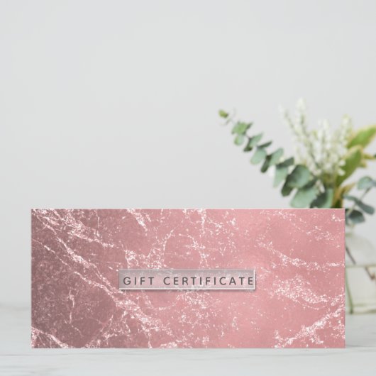 Rose Gold Pink Modernes Marmorgeschenkzertifikat (Stehend Vorderseite)