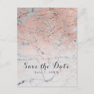Rose Gold Pink Modernes Marmorglas Save the Date Ankündigungspostkarte