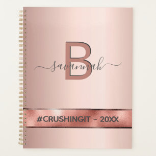 Rose gold pink monogram motivational 2023 planer