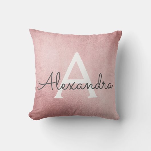 Rose Gold Pink Monogram Name & Initial Kissen (Vorderseite)