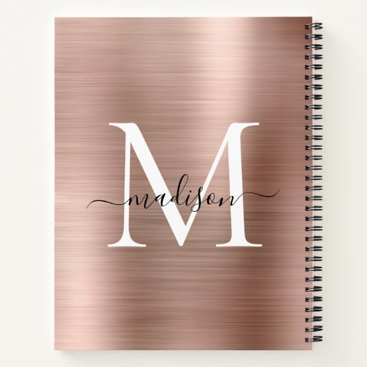 Rose Gold Pink Monogram Script Pinselmetallfolie Notizblock (Rückseite)