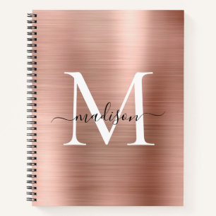 Rose Gold Pink Monogram Script Pinselmetallfolie Notizblock