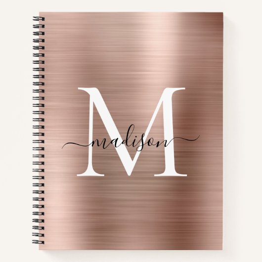 Rose Gold Pink Monogram Script Pinselmetallfolie Notizblock (Vorderseite)