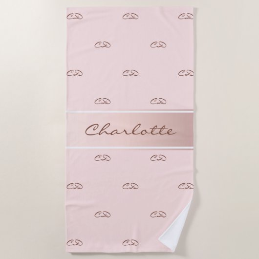 Rose gold pink monogram strandtuch (Vorderseite)