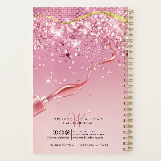 Rose Gold & Pink Nägel Funkelnd Terminkalender Planer (Rückseite)