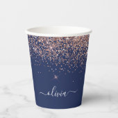 Rose Gold Pink Navy Blue Glitzer Sparkeller Monogr Pappbecher (Vorderseite)