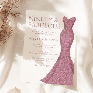 Rose Gold Pink Neunzig & Fabulous 90. Geburtstag Einladung