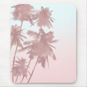 Rose Gold Pink Palms Beach Ombre Palmen Bäume Girl Mousepad