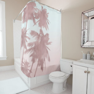 Rose Gold Pink Palms Beach Ombre Palmen Duschvorhang